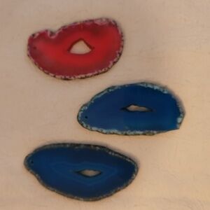 3 Polished Agates w/ Holes at Top for Jewelry/Crafts